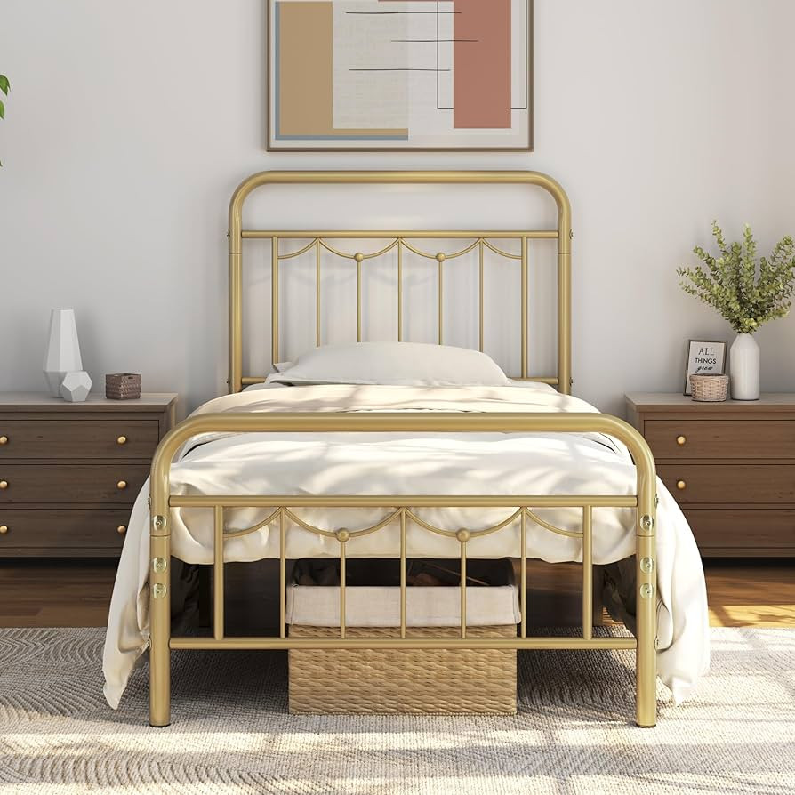 Yaheetech Twin Size Metal Bed Frames with Vintage Headboard and Footboard, Farmhouse Metal Platfo... | Amazon (US)