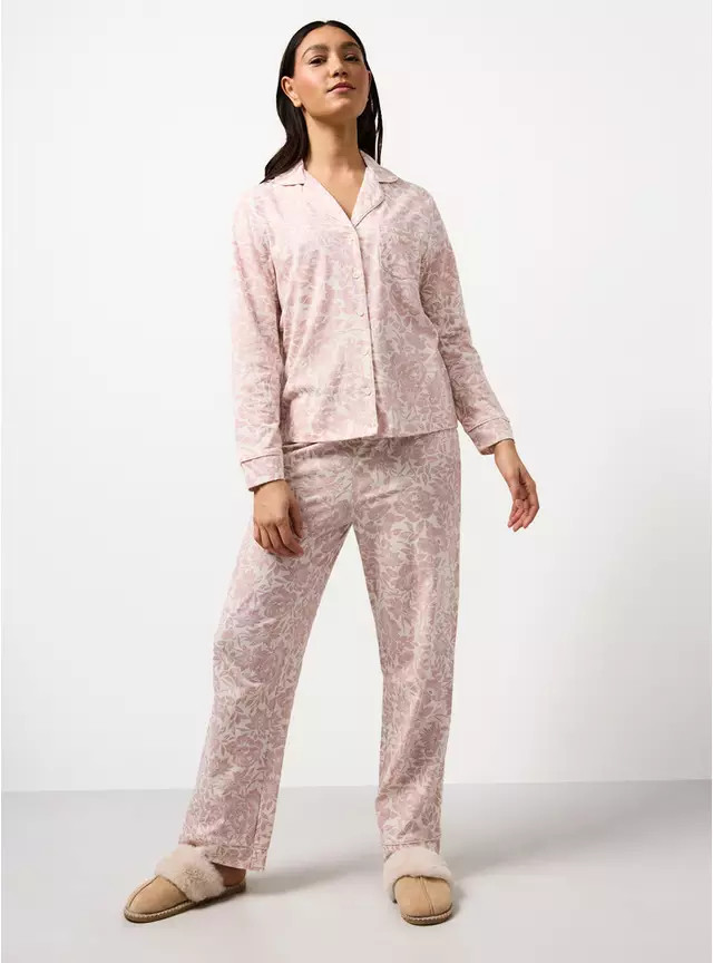 Pink Floral Print Jersey Traditional Pyjamas L | Tu Clothing