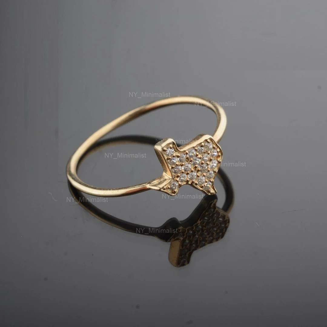 Texas Map Ring 14k Yellow Gold Country Lover Ring Diamond Pave Taxes Gold Ring, Handmade Minimali... | Etsy (US)