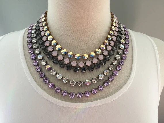 Crystal Collet Necklace Solid Colored Tennis Necklace - Etsy | Etsy (US)