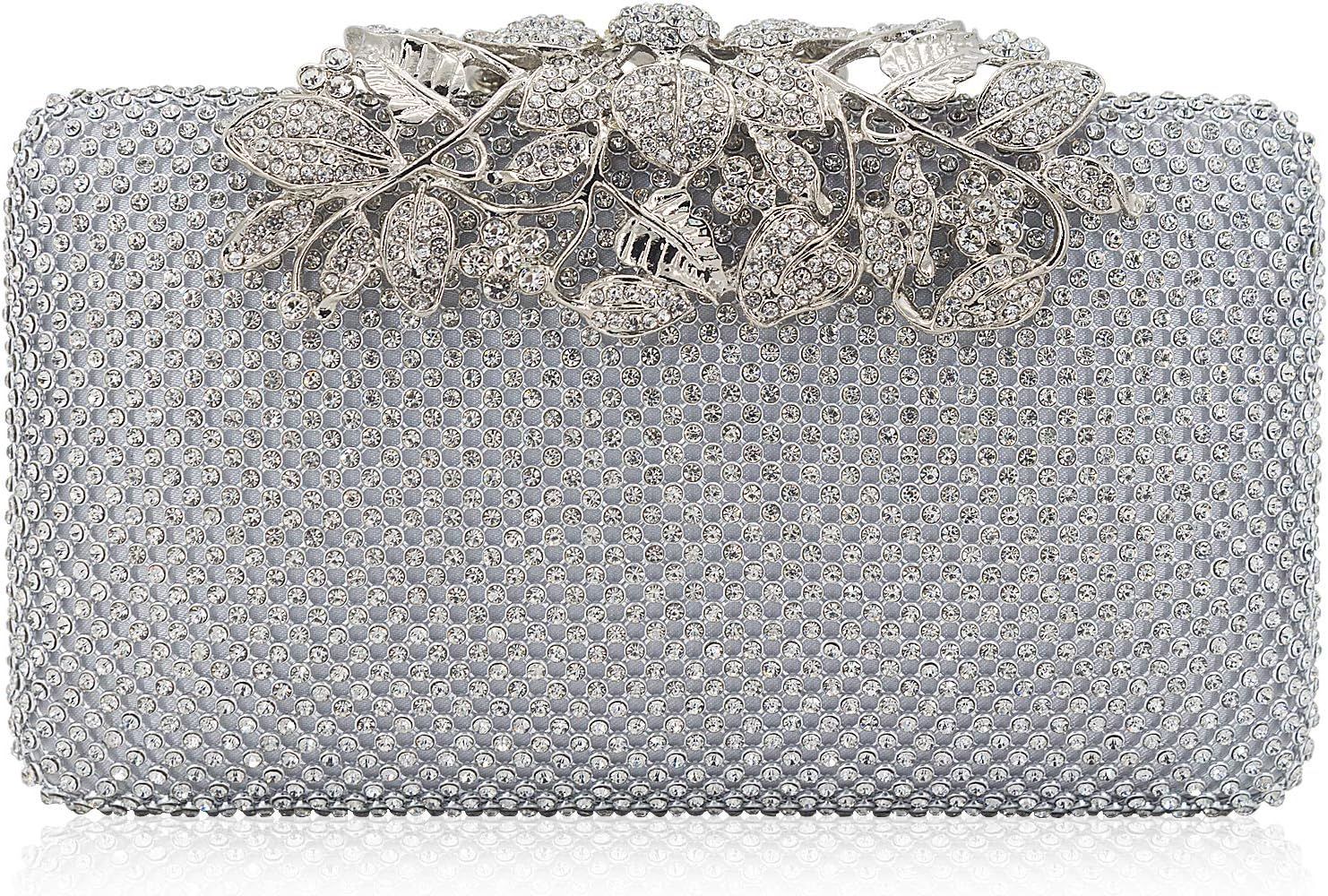Womens Evening Bag with Flower Closure Rhinestone Crystal Clutch Purse for Wedding Party | Amazon (US)