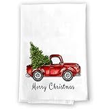 Decorative Kitchen Dish and Bath Hand Towels | Cute Colorful Rustic Red Truck With Green Christma... | Amazon (US)