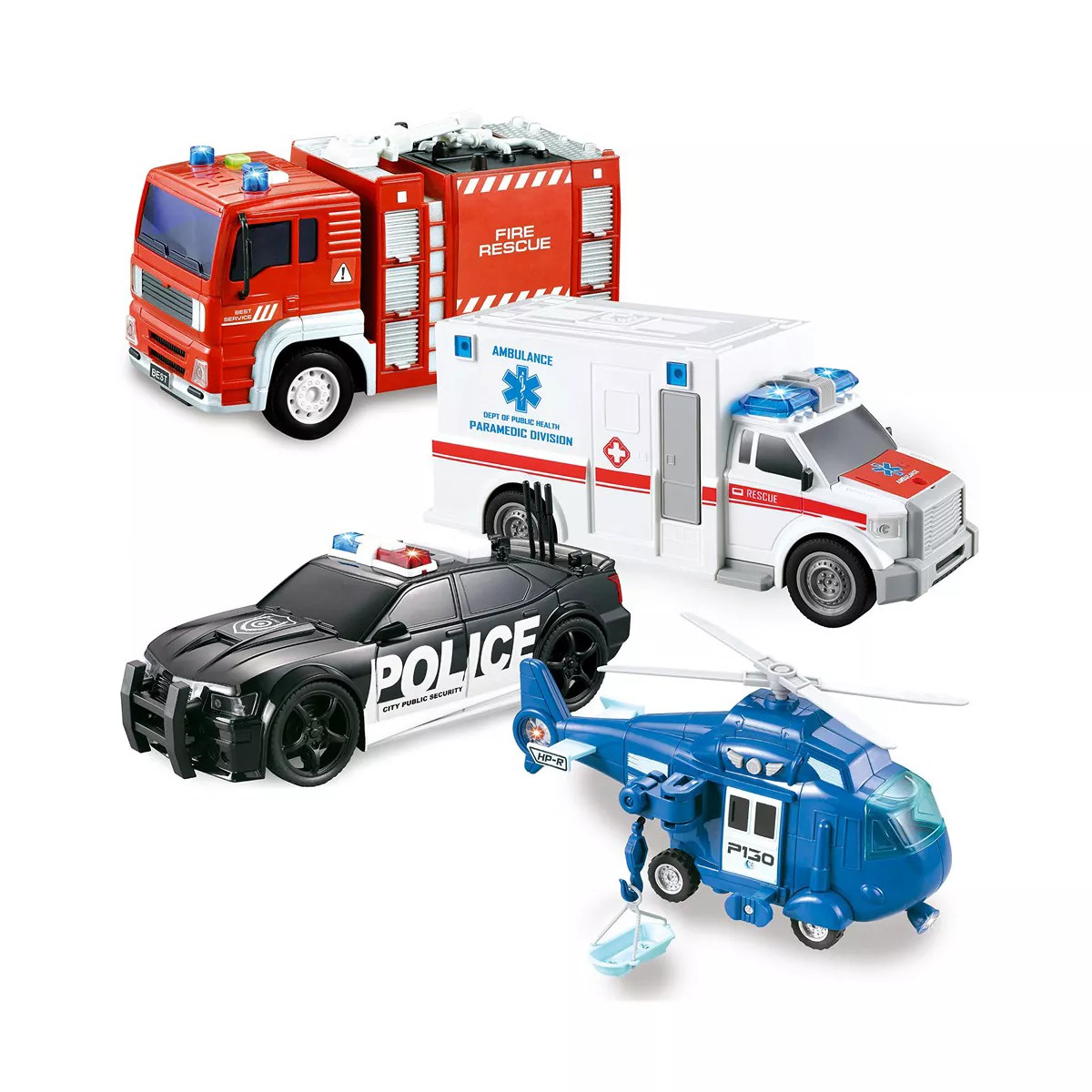 4Pcs Emergency Vehicle Toy Playsets with Light and Sound, Fire Truck, Ambulance Toy, Play Police ... | Target