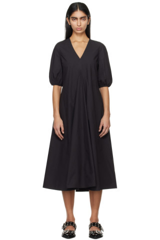 Black V-Neck Midi Dress | SSENSE