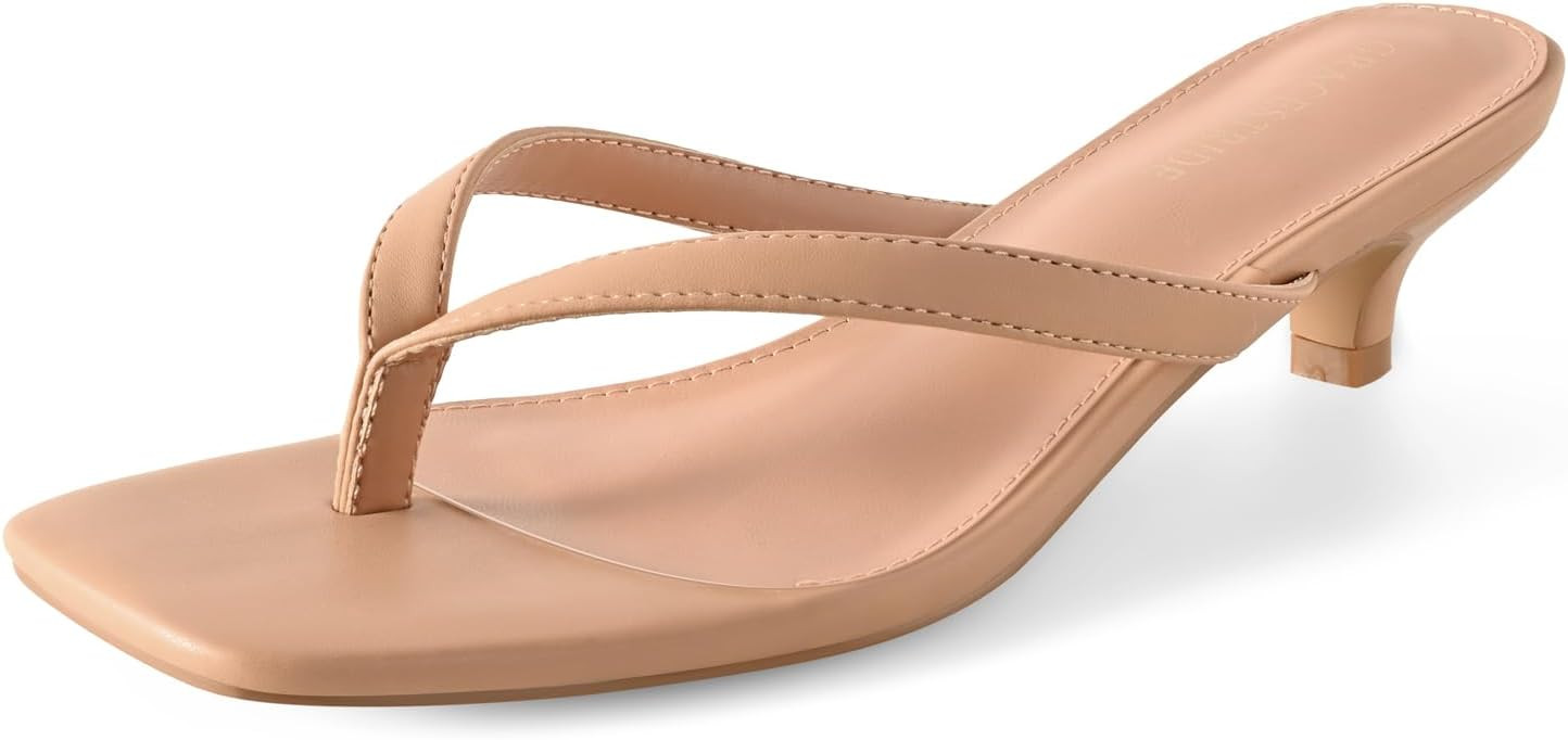 Women’s Flip-Flops Kitten Heels Thong Sandals For Women Square Toe Slip On Fashion Summer Dress... | Amazon (US)
