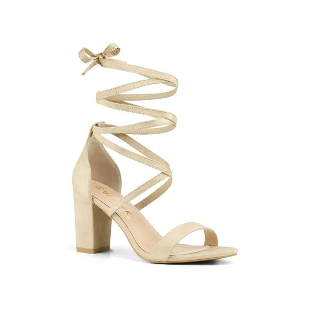 Allegra K Women's Solid Color Strap Block Heel Lace up Sandals - Walmart.com | Walmart (US)