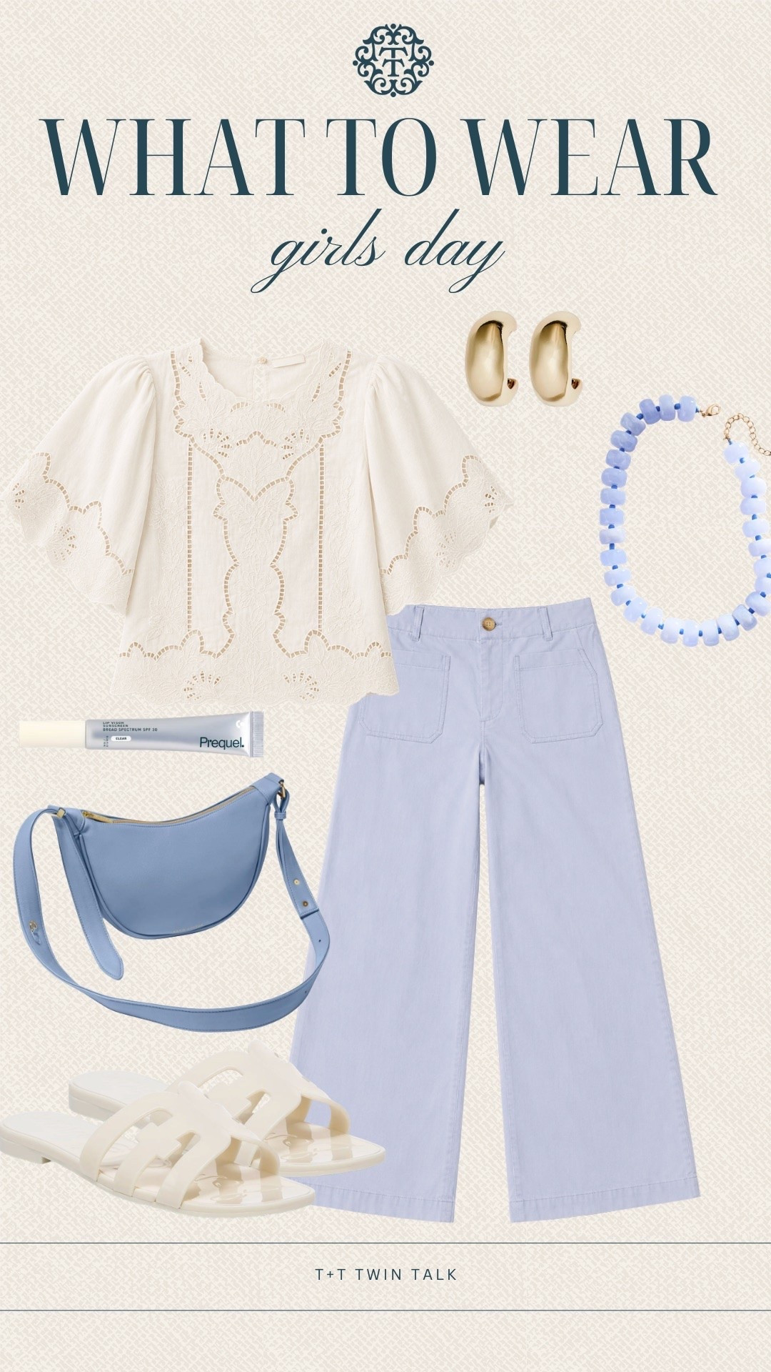 T+T, what to wear! This blue and white outfit from Anthropologie features wide-leg jeans and a pretty embroidered top, paired with a blue shoulder bag, beaded necklace, and white sandals. It’s a cute women’s outfit idea for a girls day, lunch, shopping, or brunch.

#LTKSeasonal #LTKMidsize #LTKOver40