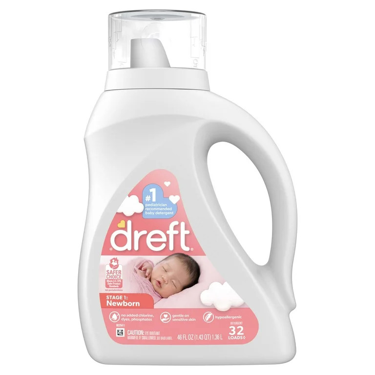 Dreft Newborn Baby Liquid Laundry Detergent, Sensitive Skin, Hypoallergenic, 32 Loads, 46 fl oz | Walmart (US)