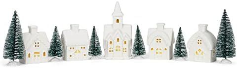 Village with Barn White 10 inch Porcelain Holiday Tea Light Figurines Set of 11 | Amazon (US)