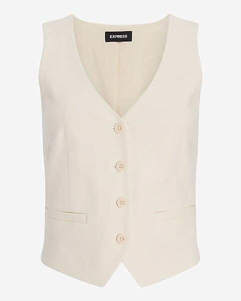Linen-Blend Button Front Vest | Express