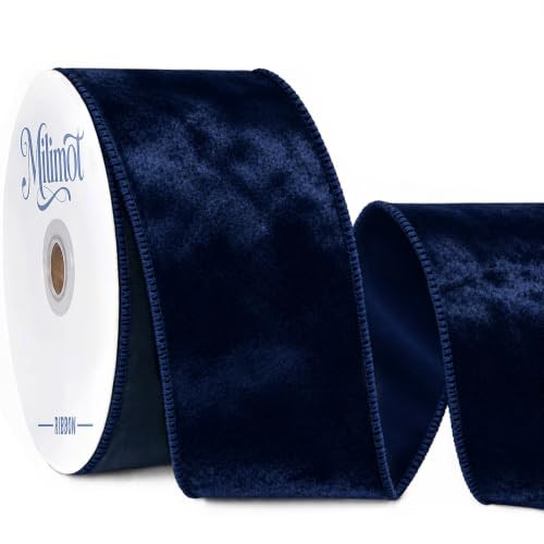 Milimot Navy Blue Velvet Ribbon Wired,Velvet Christmas Ribbon 2.5 Inch | Amazon (US)