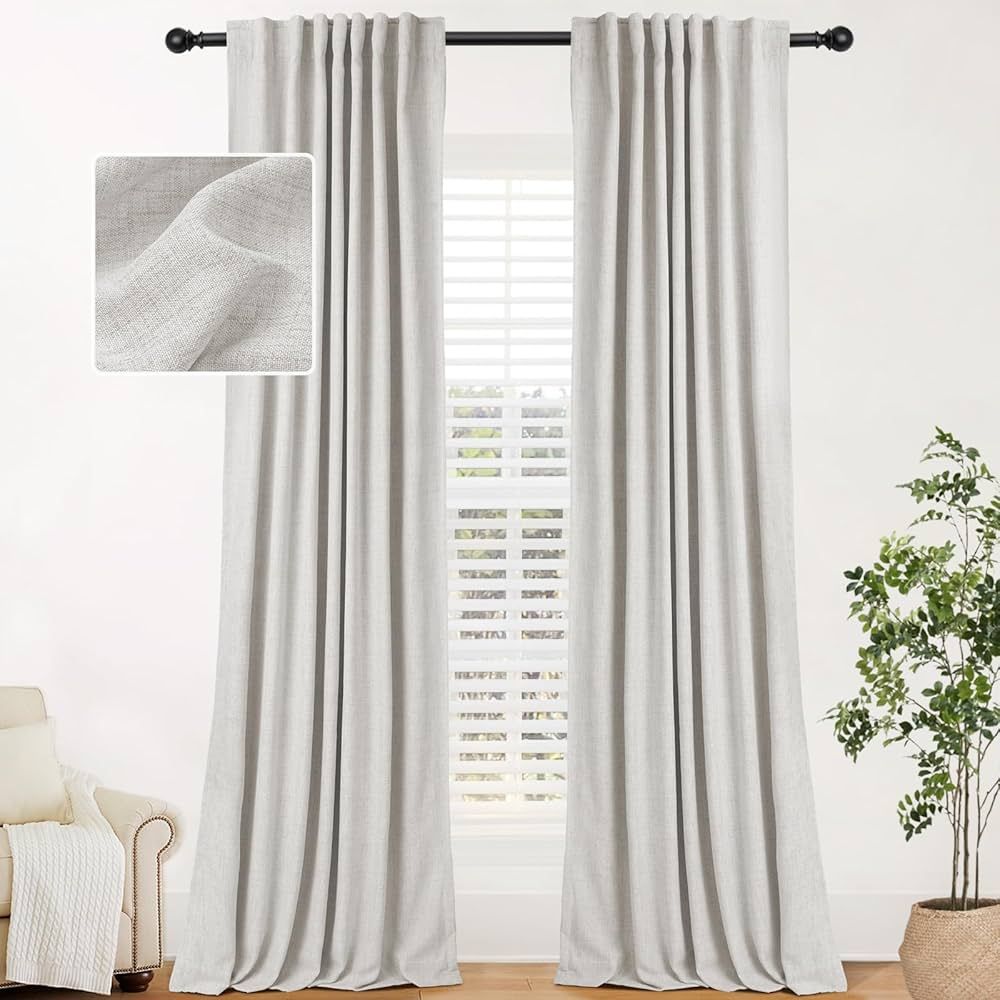 INOVADAY 100% Blackout Curtains for Bedroom 96 Inches Long 2 Panels Set, Back Tab/Rod Pocket Faux... | Amazon (US)