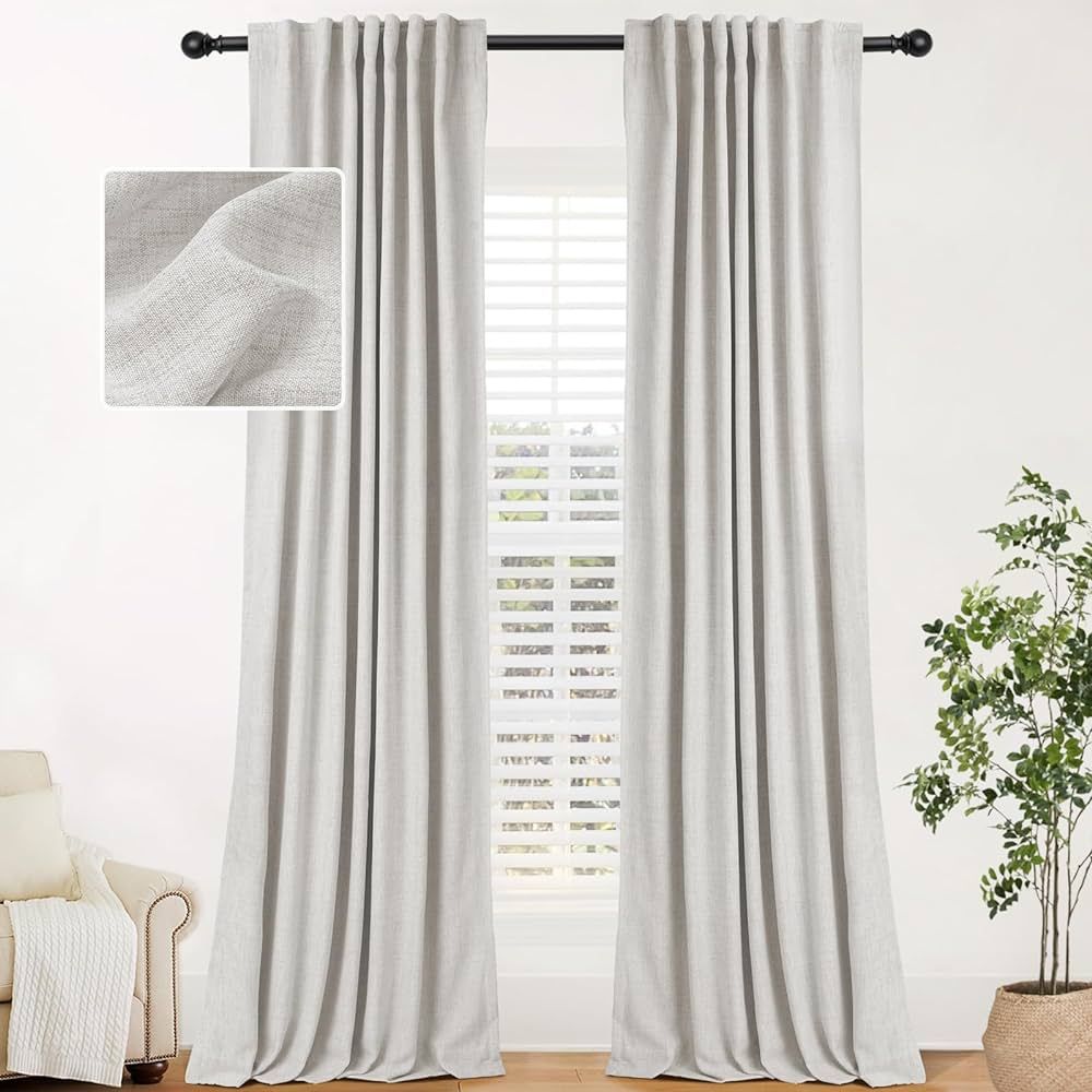INOVADAY 100% Blackout Curtains for Bedroom 96 Inches Long 2 Panels Set, Back Tab/Rod Pocket Faux... | Amazon (US)