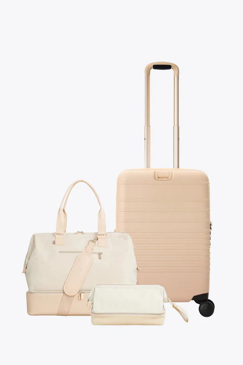 BÉIS 'The Essential Set' in Beige - 21" Carry On Roller, Weekender Bag & Dopp Kit Set | BEIS