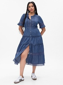 Gap × LoveShackFancy Denim Tiered Midi Dress with Washwell | Gap (US)