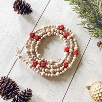 Wood Bead Garland Red Geometric Beads, Farmhouse Boho Decor, Christmas Tree Garland, Wall Beaded Man | Etsy (US)