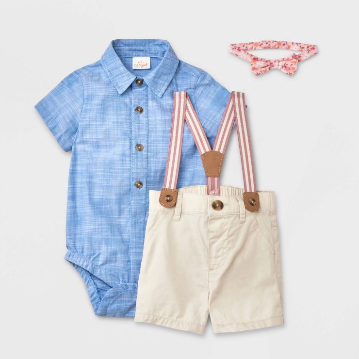 Baby Boys' Chambray Denim Suspender Set - Cat & Jack™ Blue | Target