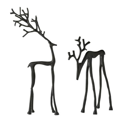 2 Pcs Black Reindeer Christmas Decor Imitation Metal Reindeer Statues Black Finish European-Style Modern Reindeers Christmas Tabletop Decoration for Mantel Living Room Bedroom Home Decor | Amazon (US)