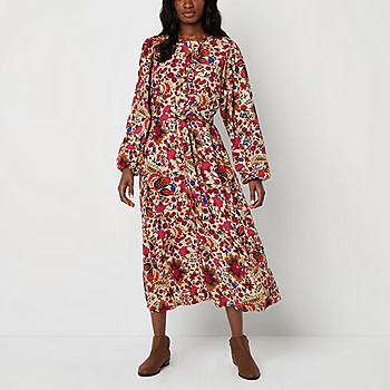St. John's Bay Long Sleeve Midi Peasant Dress | JCPenney