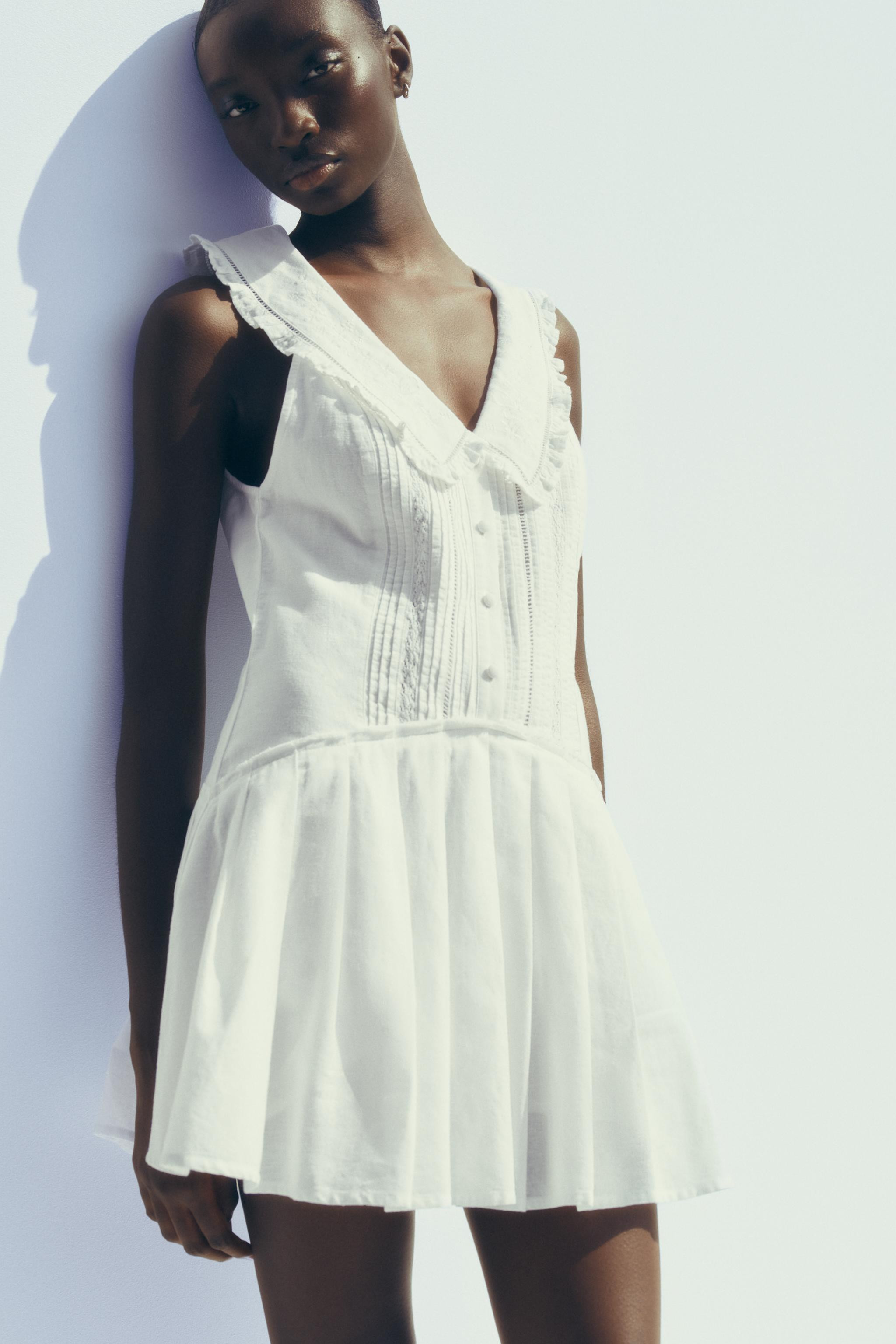 PLEATED PETER PAN COLLAR SHORT DRESS | Zara US