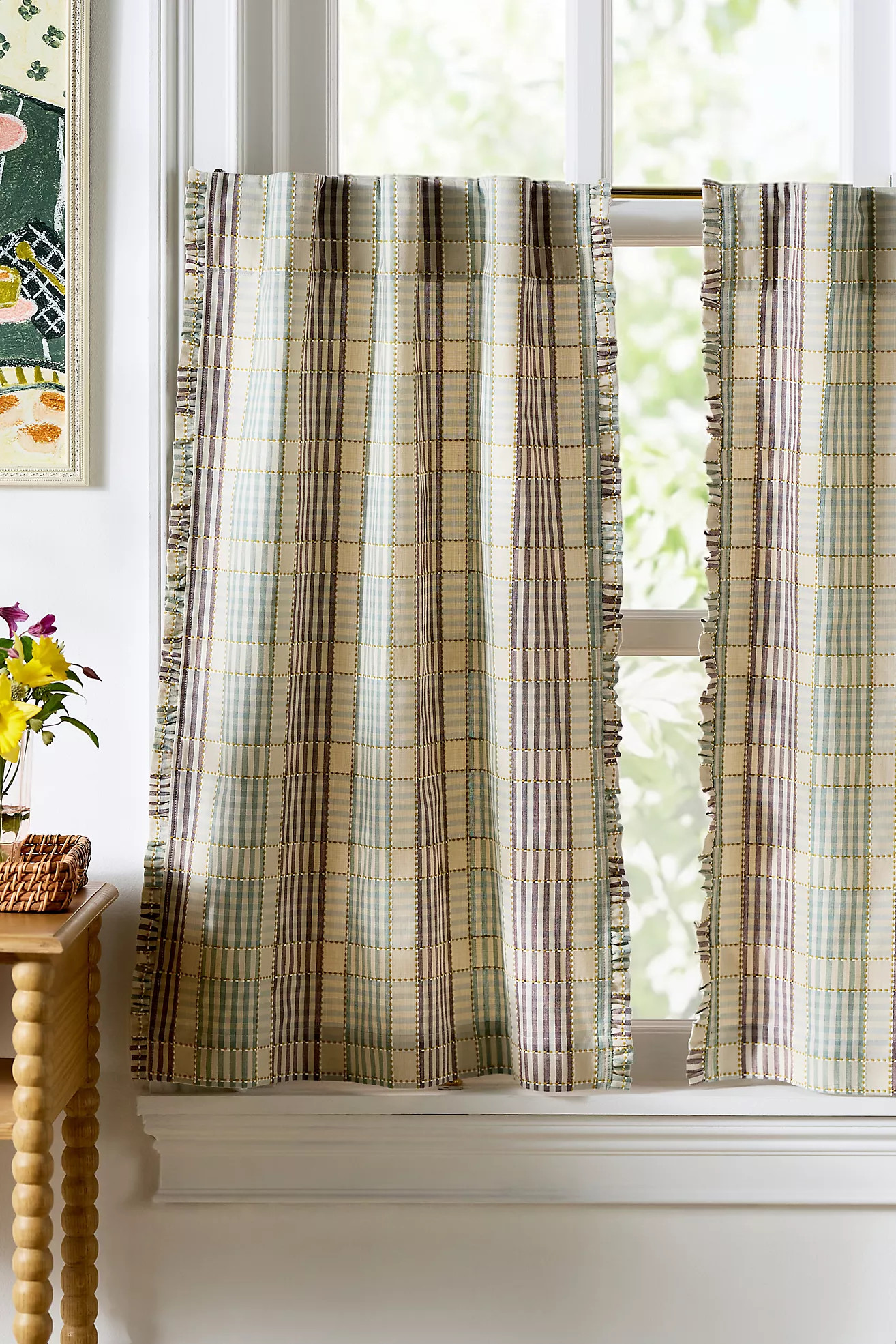 Tucker Plaid Ruffle Edge Cotton Cafe Curtains, Set of 2 | Anthropologie (US)