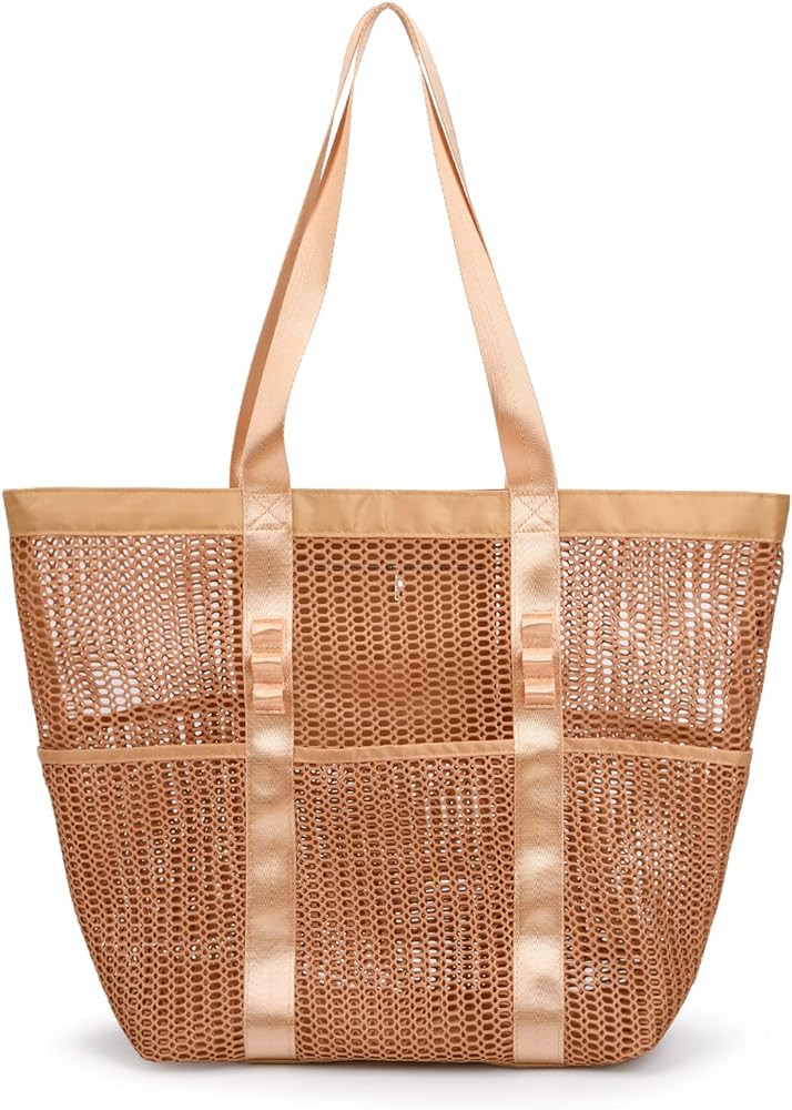 Amazon.com | Tainehs Mesh Beach Tote Large Bag 2024 Upgrade for Women with Multiple Pockets for B... | Amazon (US)
