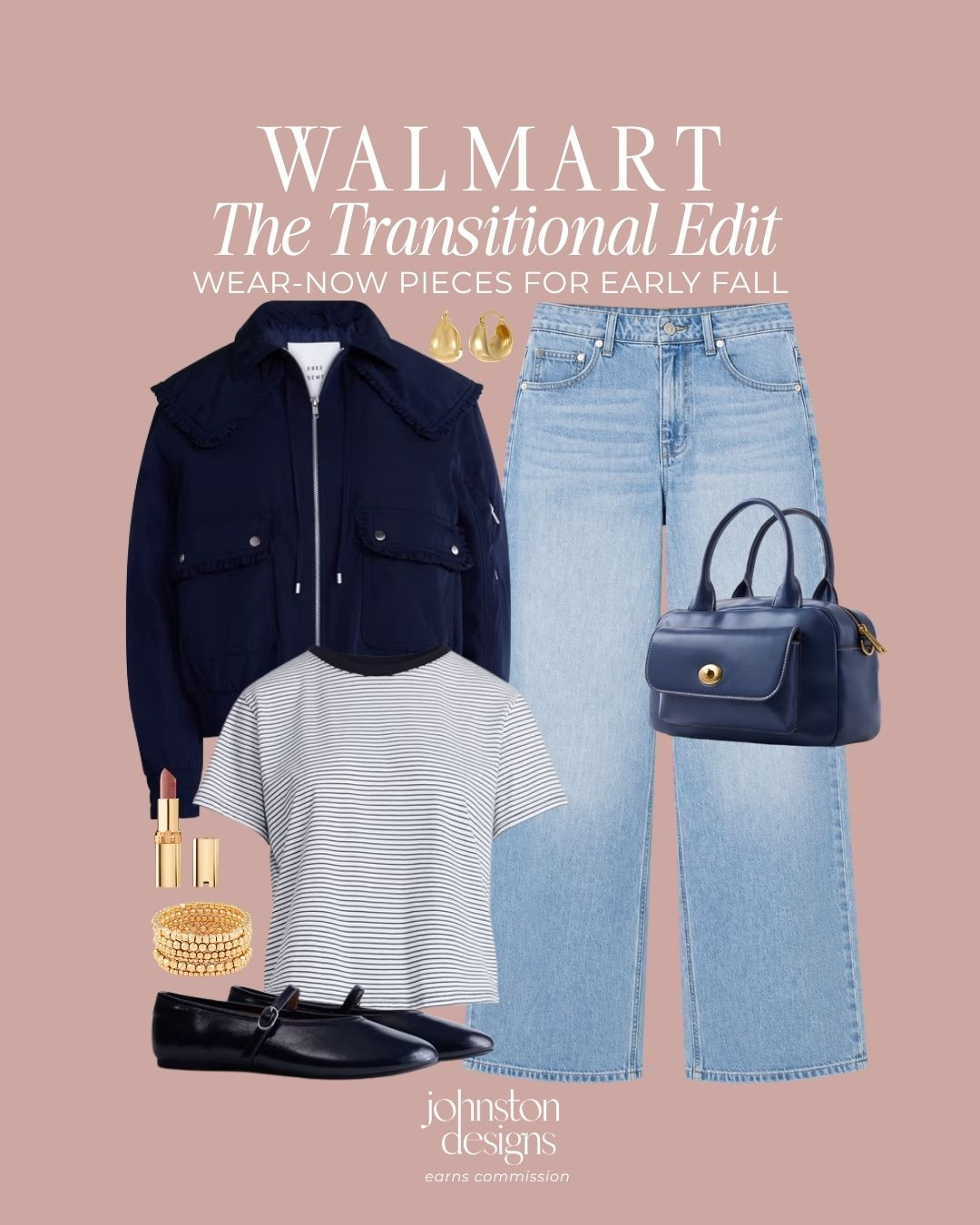Walmart is making the summer-to-fall transition so easy 🤍🍂 This outfit has all the wear-now staples — a navy utility jacket, striped tee, relaxed denim and chic ballet flats with gold accessories to pull it all together.

Walmart fall fashion, transitional fall outfit, early fall outfit ideas, Walmart fashion finds, navy jacket outfit, striped tee outfit, wide leg jeans, ballet flats outfit, affordable fall fashion, casual chic outfit

#walmartfashion #walmartfinds #fallfashion #falloutfits #transitionalstyle #affordablefashion #walmartstyle #earlyfallstyle 

 #LTKootd #LTKSeasonal