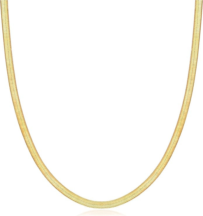 Barzel 18K Gold Plated Herringbone Chain Necklace 4MM Wide | Amazon (US)