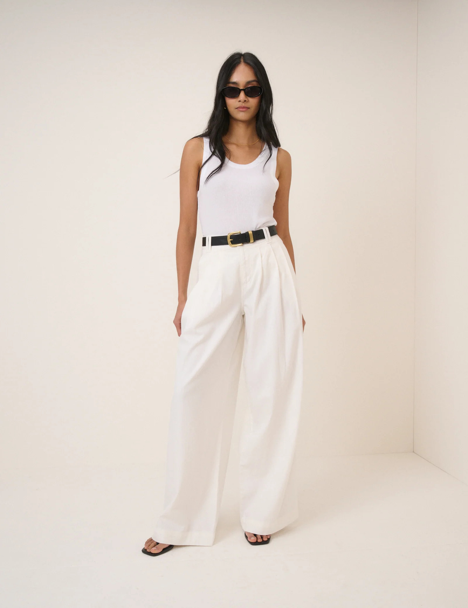 White Pleated Wide Leg Trousers | Nobody's Child