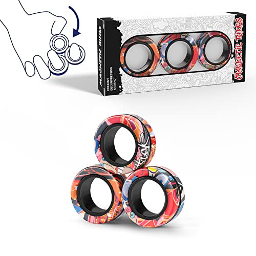 Magnetic Rings Fidget Toy Set, Idea ADHD Fidget Toys, Adult Fidget Magnets Spinner Rings for Anxiety Relief Autism Therapy, Fidget Pack Great Gift for Adults Teens Kids (G) | Amazon (US)
