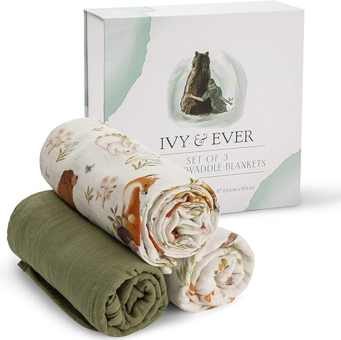 IVY & EVER Organic Cotton Muslin Swaddle Blankets Unisex - Woodland Baby Swaddle Wrap Nursery Rec... | Amazon (US)