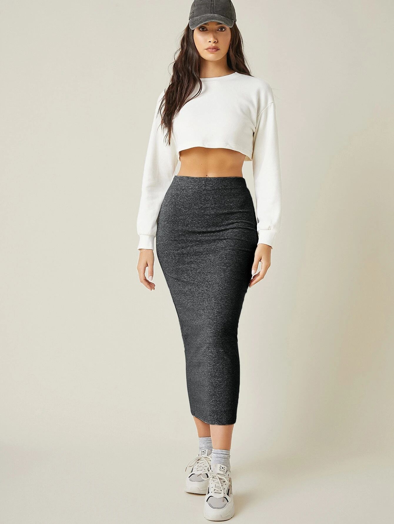 SHEIN BASICS Solid Bodycon Maxi Skirt | SHEIN