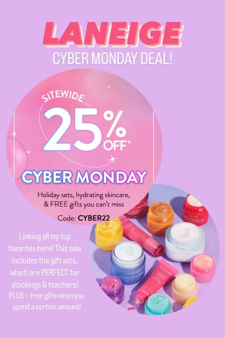 Laneige Cyber Monday deal! 25% off sitewide, including gift sets + free gift when you spend $50+ and $70+!

#LTKHoliday #LTKGiftGuide #LTKbeauty