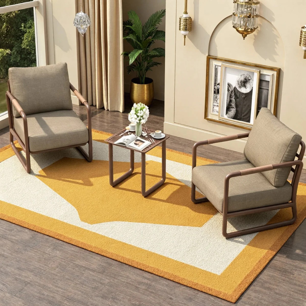 2-Seats Patio Conversation Sofa Set with Coffee Table and 6.7" Thickened Cushions | Wayfair North America