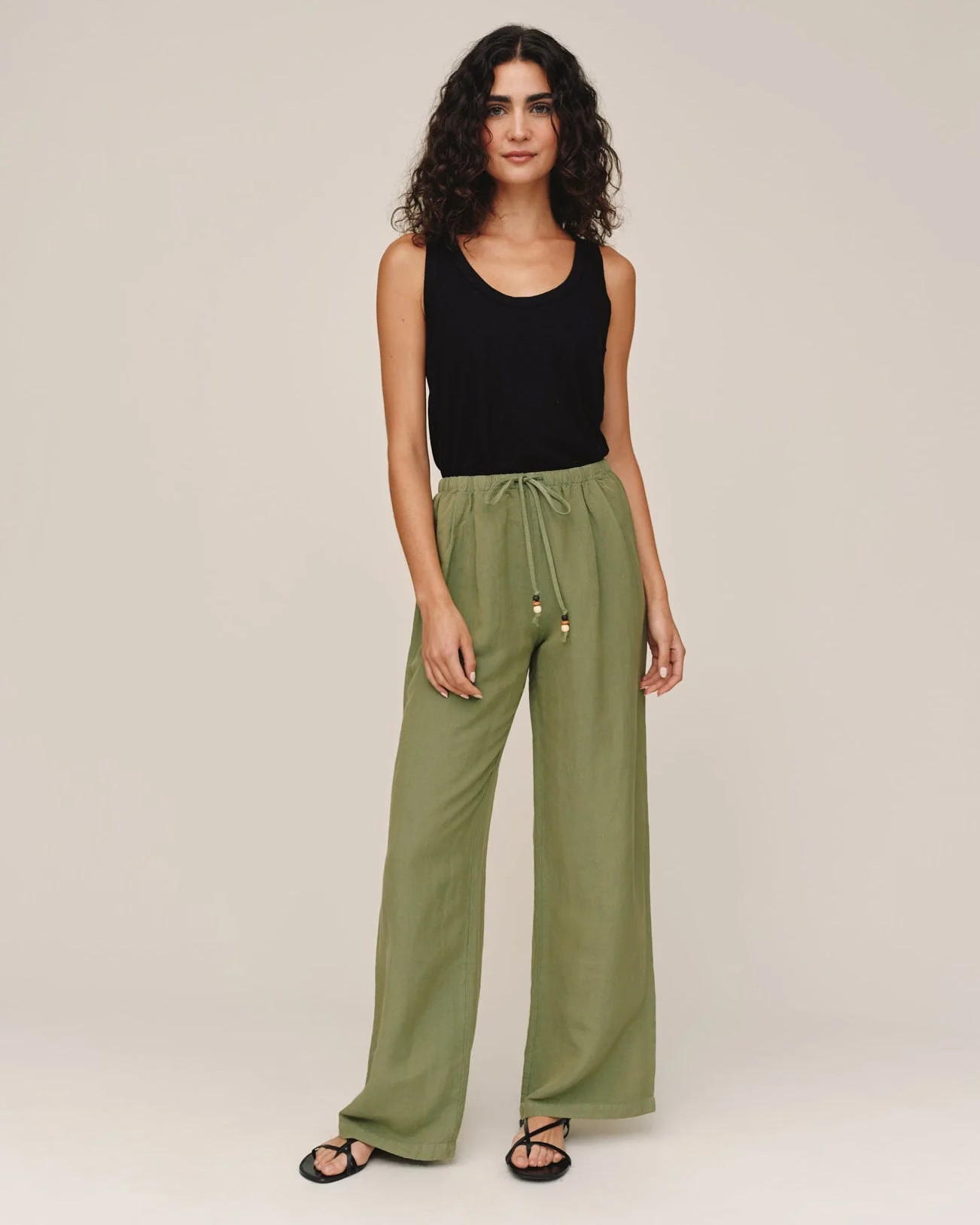 Beaded Drawstring Beach Pant - Olive Leaf | Bella Dahl
