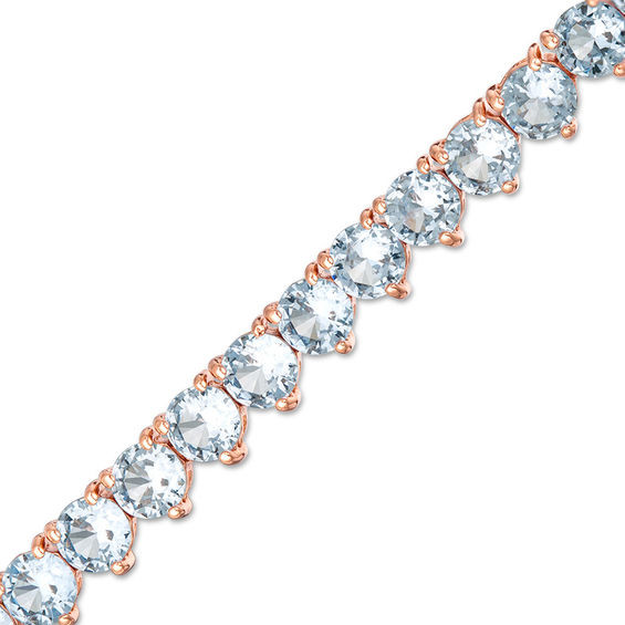 Simulated Aquamarine Tennis Bracelet in Sterling Silver with 14K Rose Gold Plate - 7.25"|Zal... | Zales