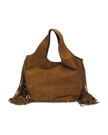 Made In Italy Suede Side Fringe Hobo | TJ Maxx