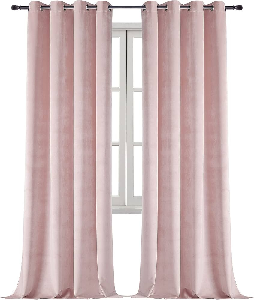 Blush Super Soft Velvet Curtains 96 inches Grommet, Super Thick Thermal Insulated Pink Velvet Cur... | Amazon (US)