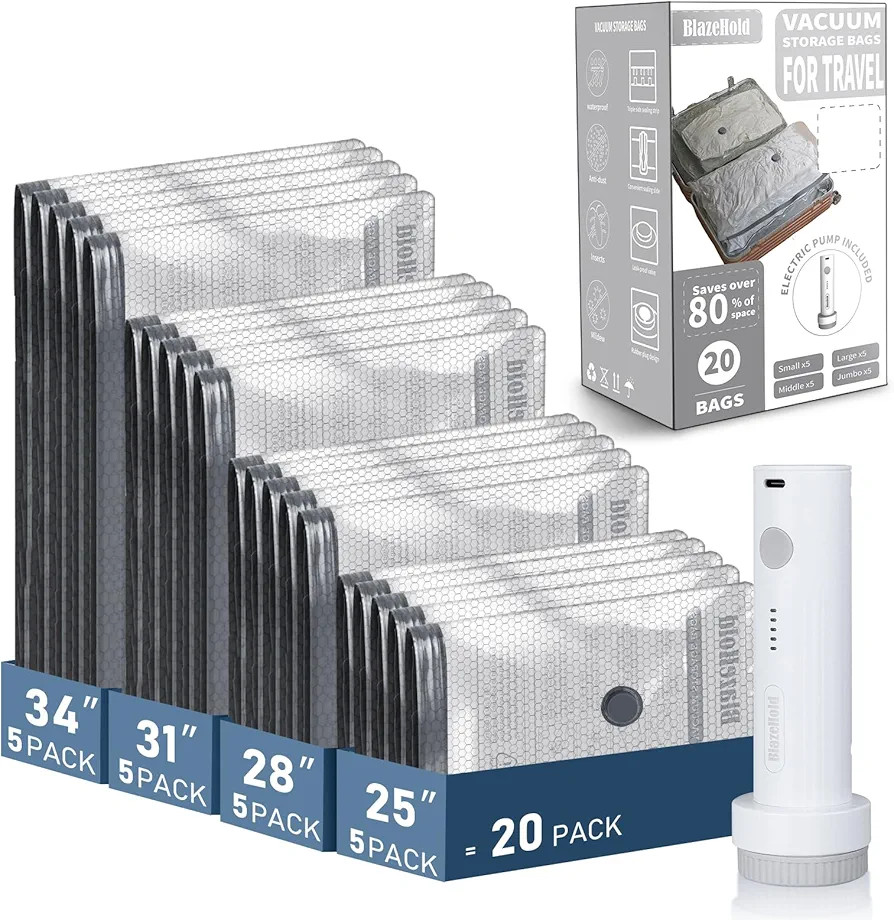 20 Pack Travel Vacuum Storage Bags with Rechargeable Electric Pump, Compression Packing Seal Bag ... | Amazon (US)