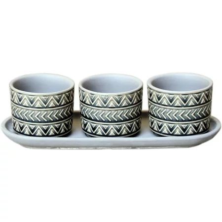 Set of 3 Black and White Glazed Ceramic Pot Planter, 9.75 | Walmart (US)