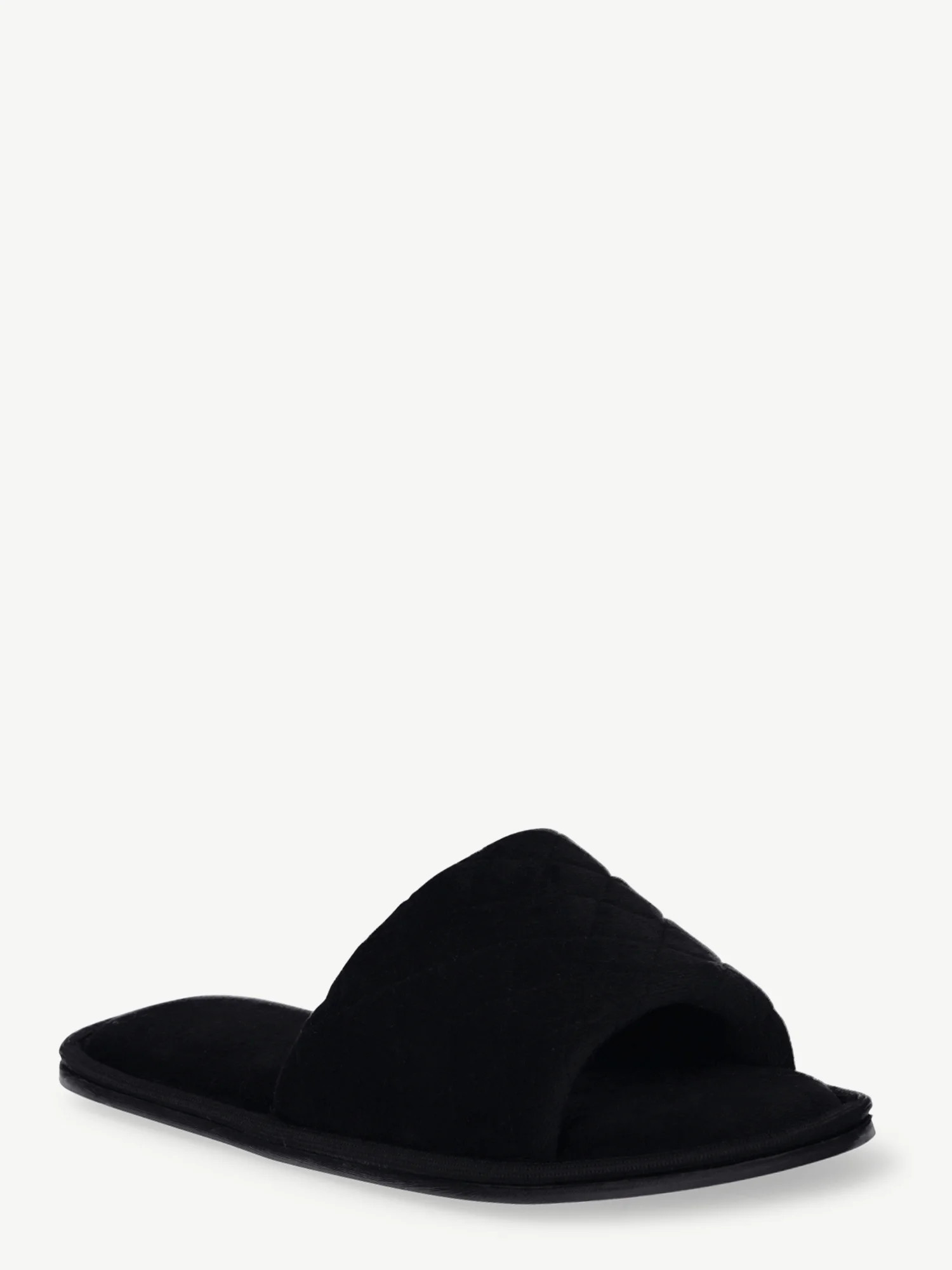 Joyspun Women's Quilted Velvet Single Band Slide Slippers, Wide Width | Walmart (US)