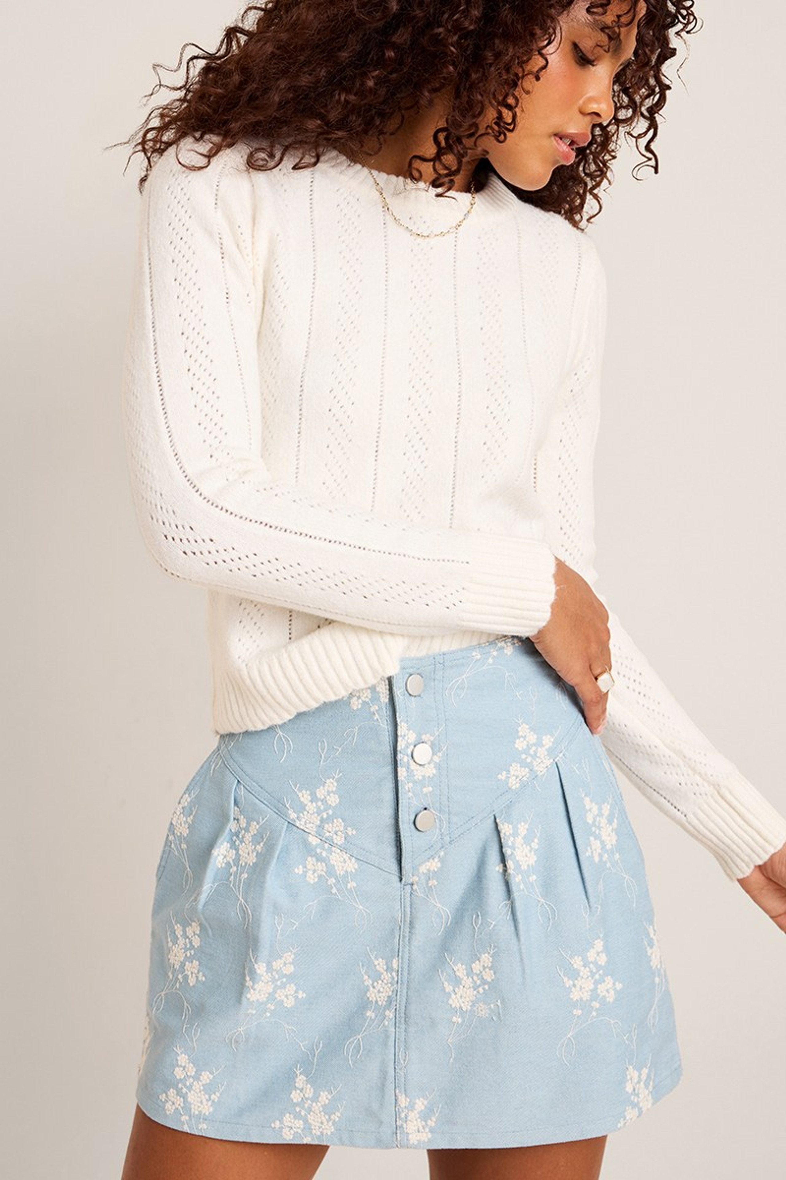 Hannah Embroidered Denim Mini Skirt | Francesca's