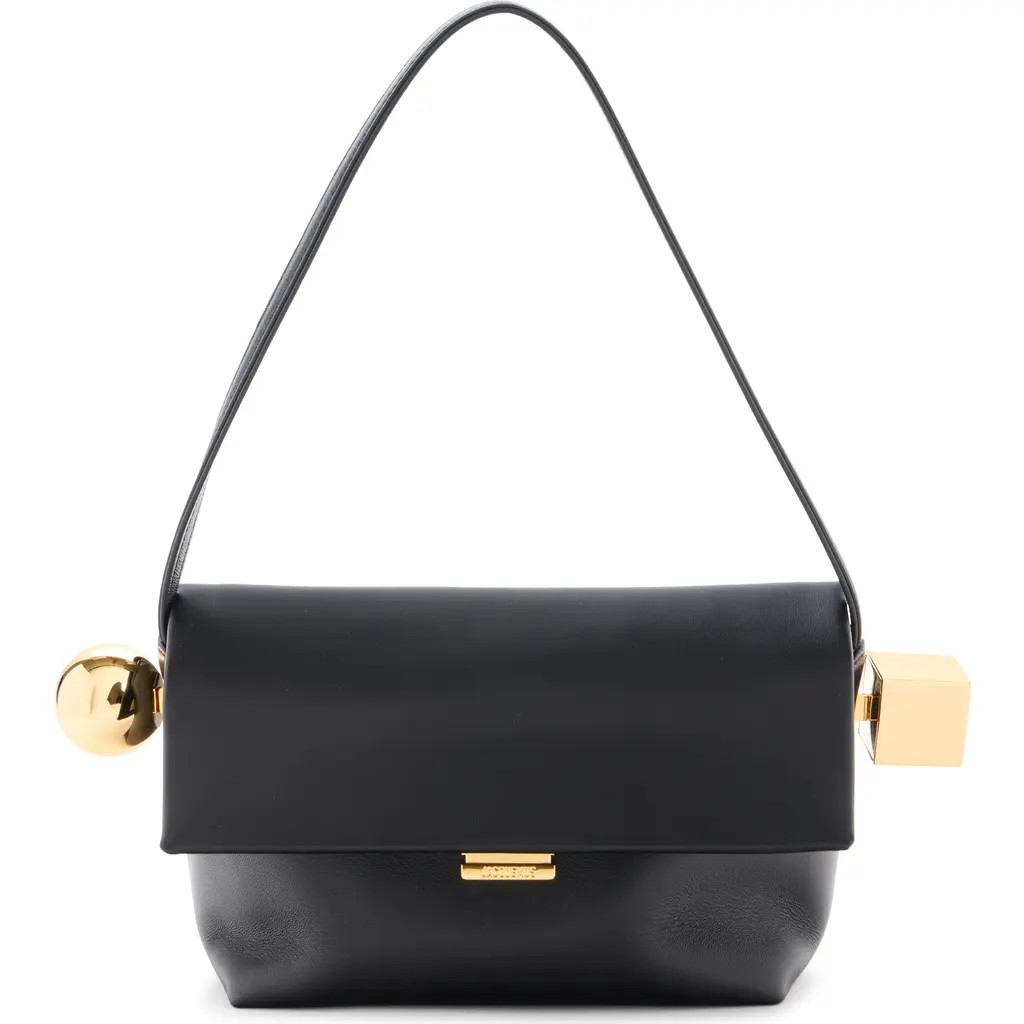 Jacquemus Le Rond Carré Leather Shoulder Bag in Black 990 at Nordstrom | Nordstrom