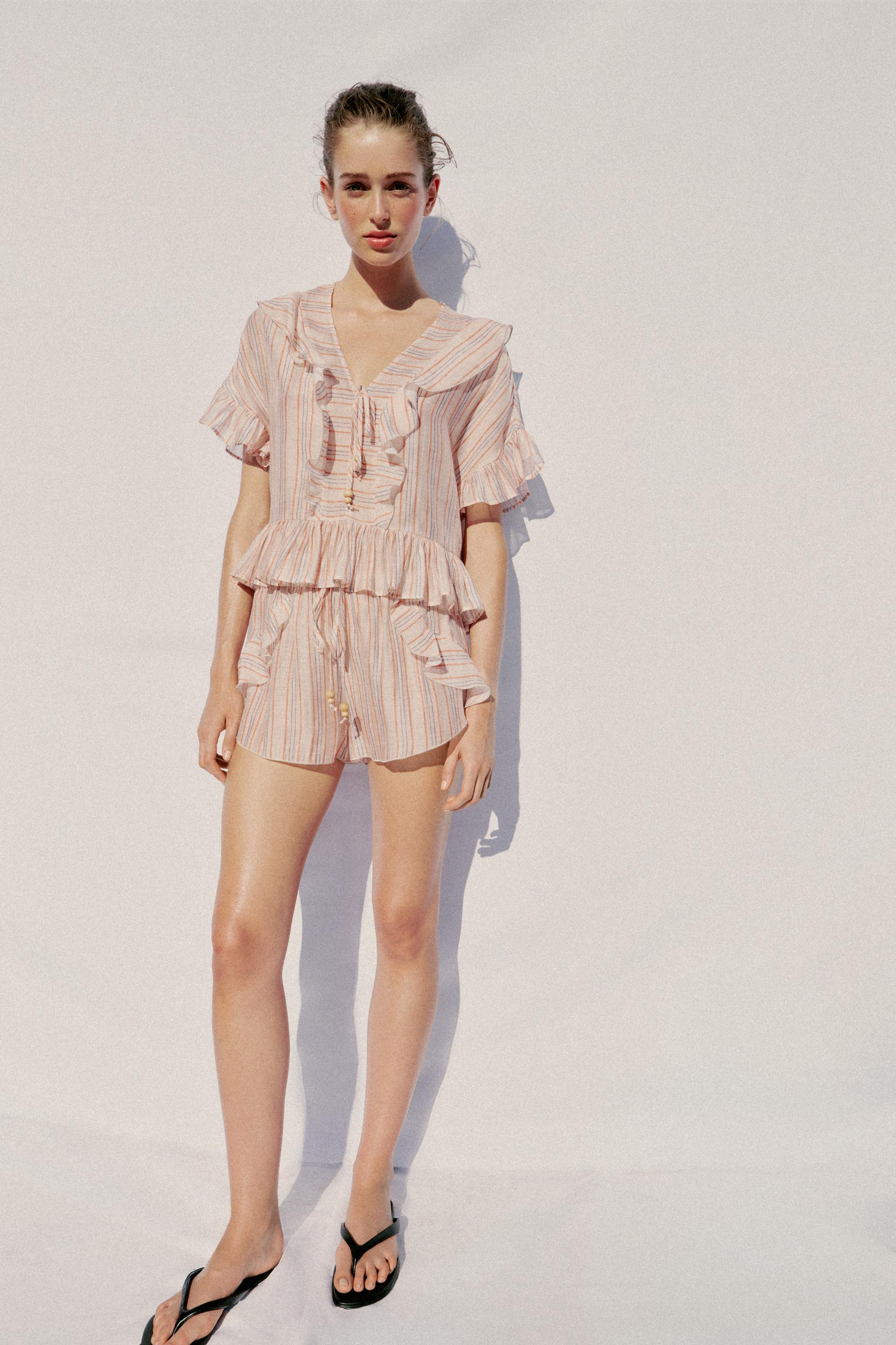 STRIPED RUFFLED BLOUSE | Zara US