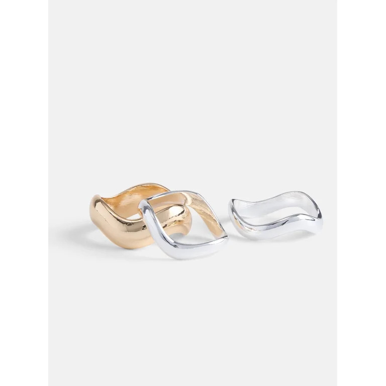 Scoop Women's Mixed Metal Sculpted Band Rings, 3 Pieces | Walmart (US)