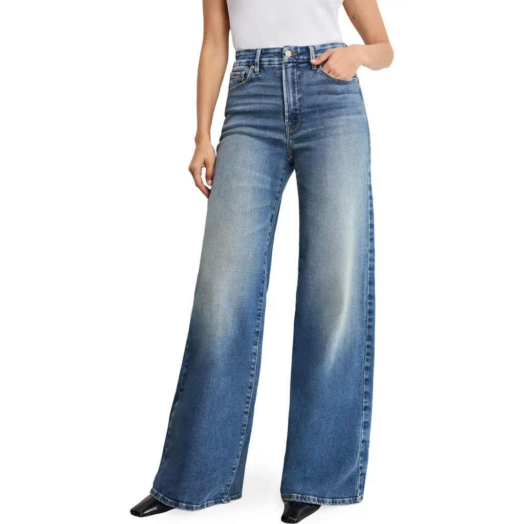 Good American Good Waist High Waist Wide Leg Palazzo Jeans in Indigo986 at Nordstrom, Size 0 | Nordstrom