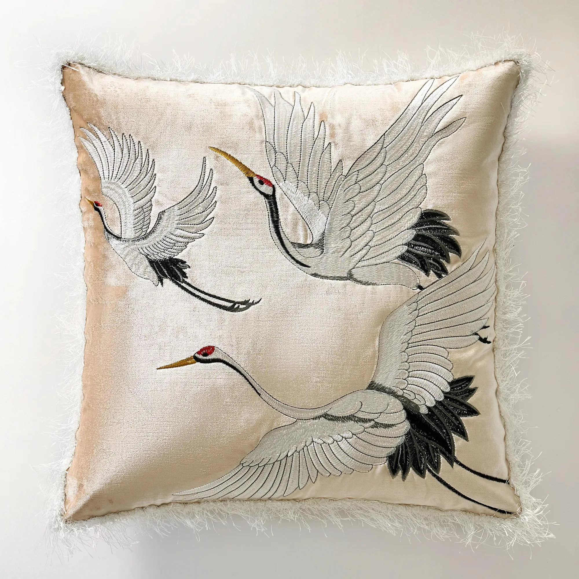 Crane Embroidered Pillow 20" - Soft Butter Cream | Z Gallerie