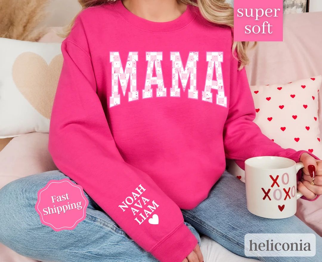 Valentine Mama Sweatshirt with Kid Name, Mama Sweatshirt For Valentine's Day Mama Valentines Day ... | Etsy (US)