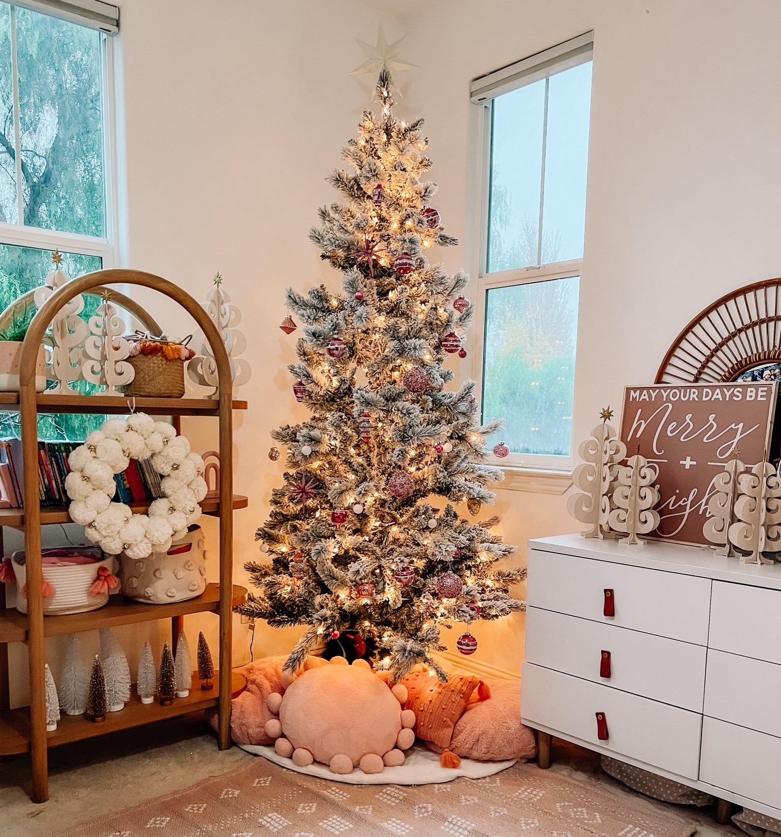 Girls room Christmas decor, flocked faux lit tree, pink and white Christmas decor 

#LTKhome #LTKHoliday