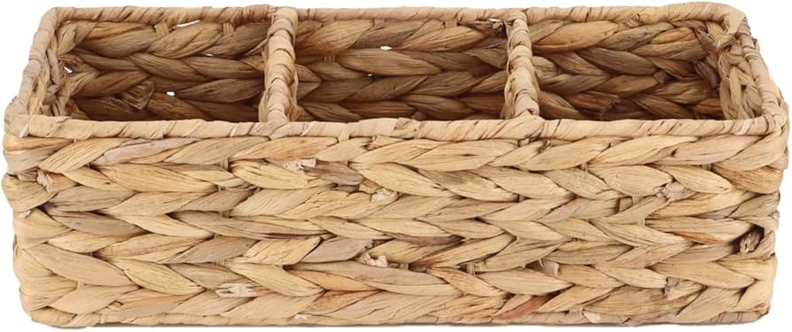 Woven Water Hyacinth Storage Basket Divided Basket with 3-Section Wicker Baskets for Shelves,Hand... | Amazon (US)